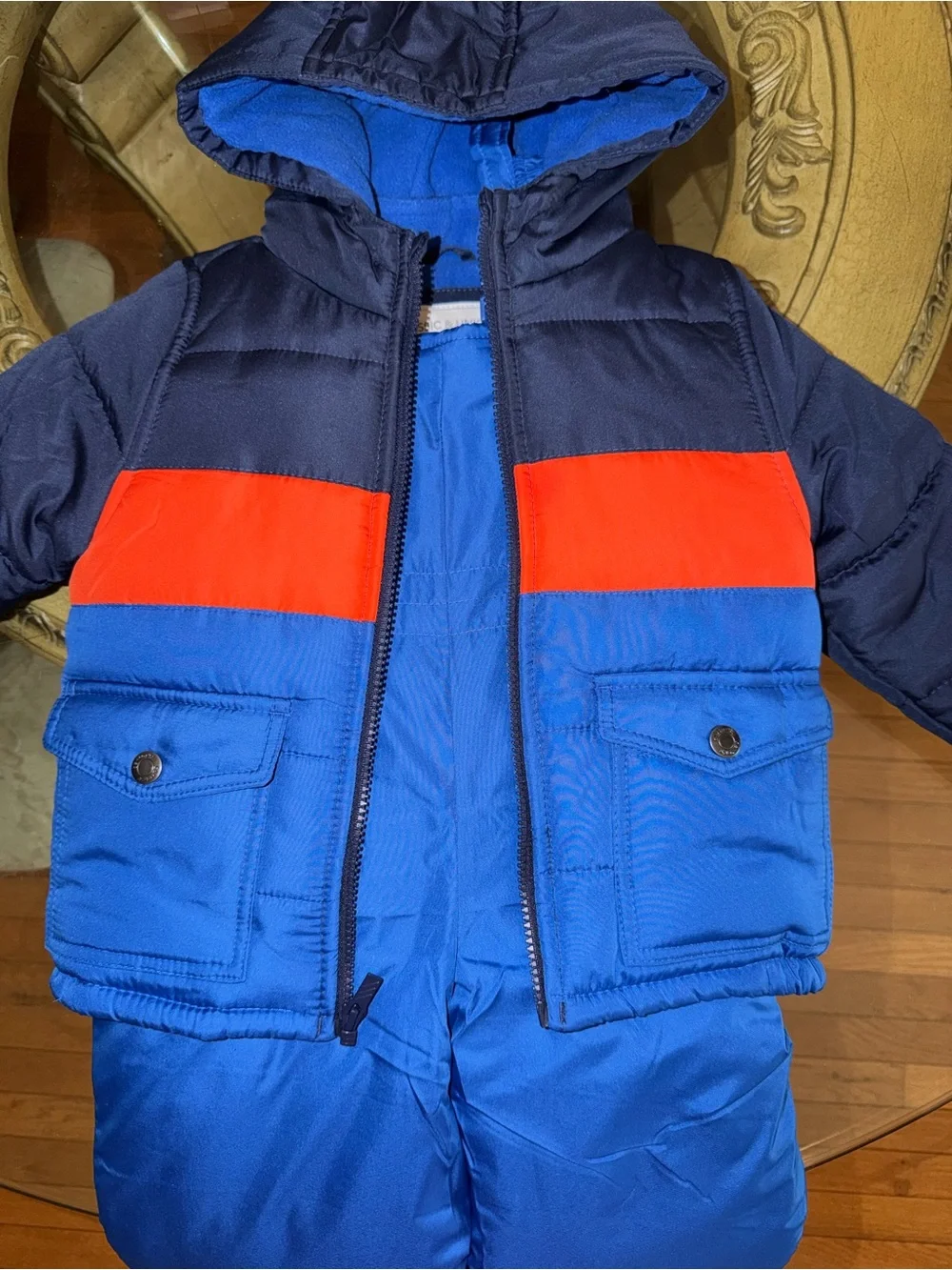 Carter's Navy, Bright Blue & Red Puffer Romper